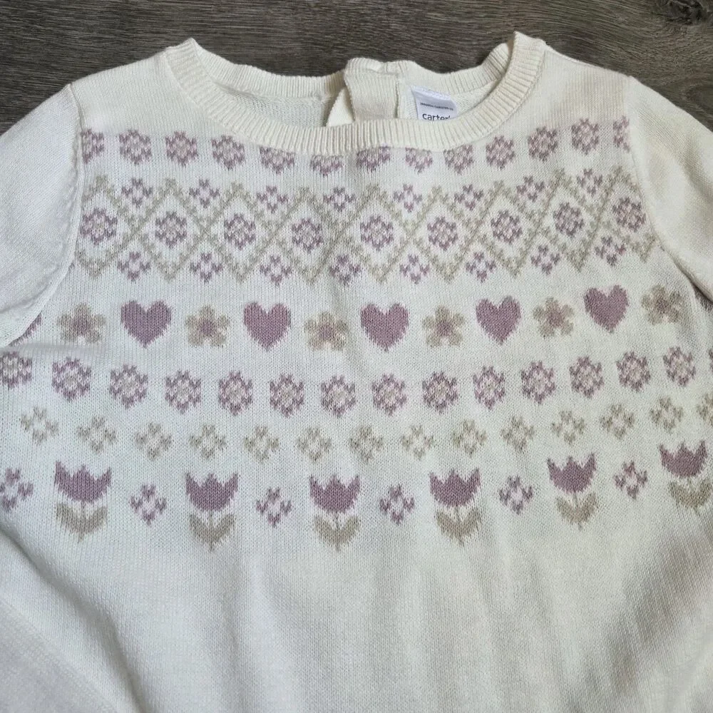 Carters 5T Toddler Girl Fair Isle Sweater Dress Ivory Cream Knit Skater Pleated